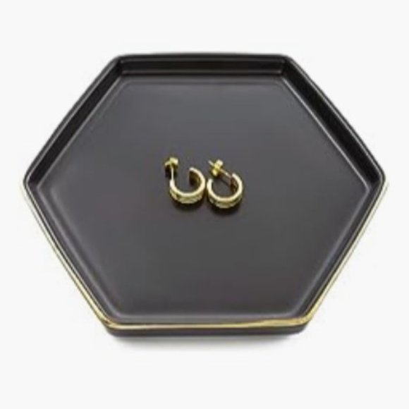 Hexagonal Ceramic Jewelry Tray - Small Rings & Earrings Dish - Key Tray (Black) - Picture 1 of 5